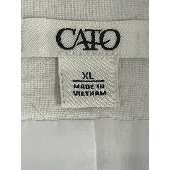 Cato Women White Cropped Linen Blend Blazer Jacket XL Shoulder Pads Minimalist - Picture 13 of 16
